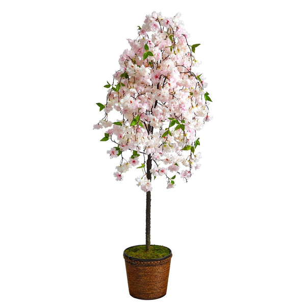 70” Cherry Blossom Artificial Tree in Wicker Planter