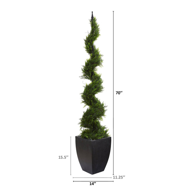 70” Cypress Artificial Spiral Tree in Black Planter