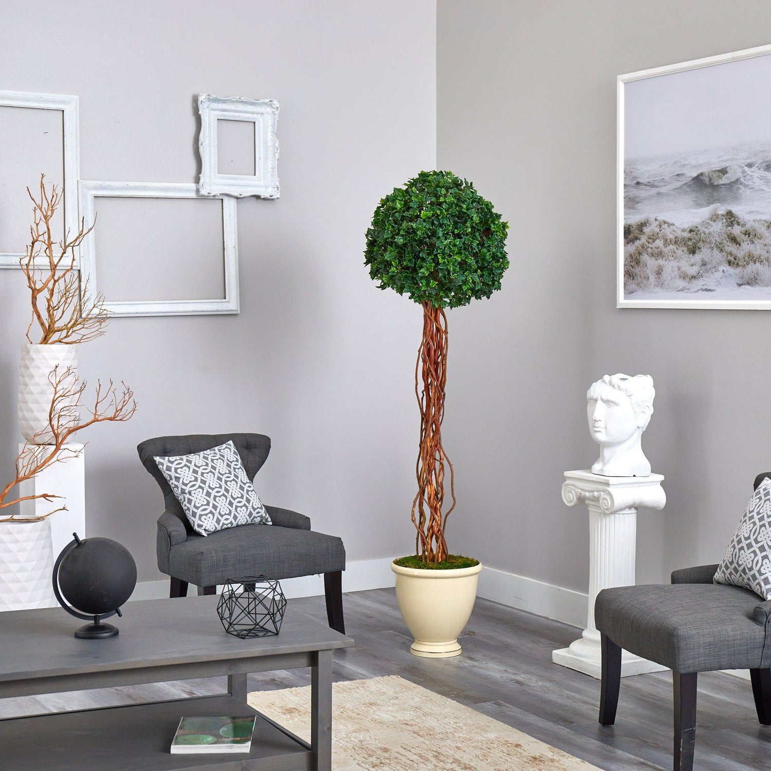 70” English Ivy Single Ball Artificial Topiary Tree in Decorative Urn UV Resistant (Indoor/Outdoor)