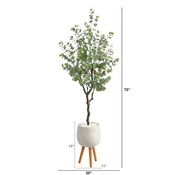 70” Eucalyptus Artificial Tree in White Planter with Stand