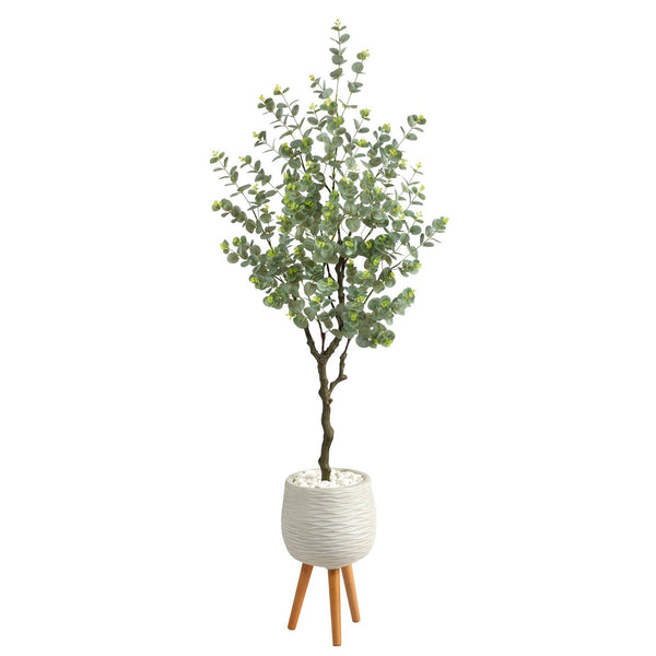 70” Eucalyptus Artificial Tree in White Planter with Stand