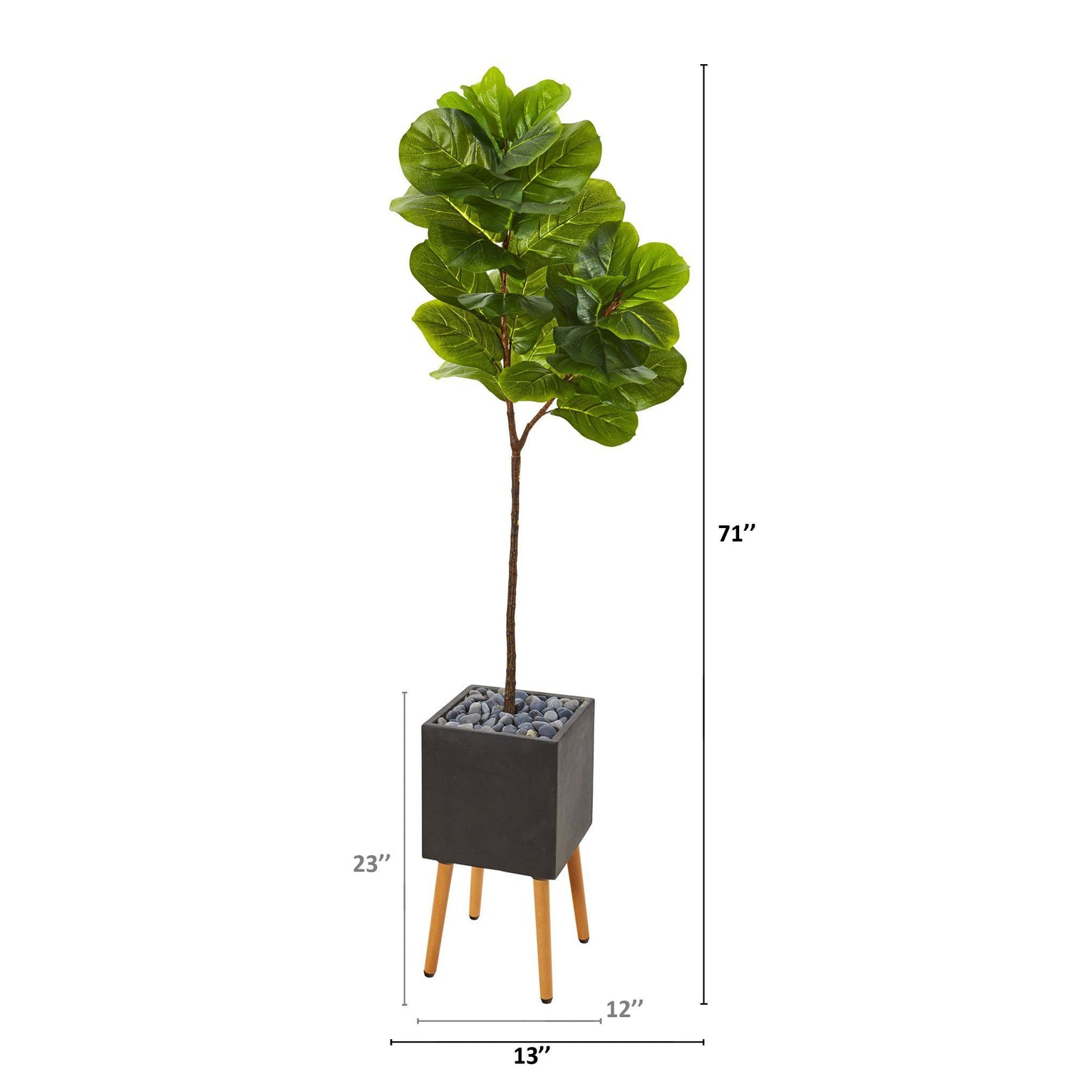 71” Fiddle Leaf Artificial Tree in Black Planter with Stand (Real Touch)