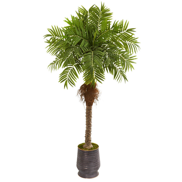 73” Robellini Palm Artificial Tree in Metal Planter