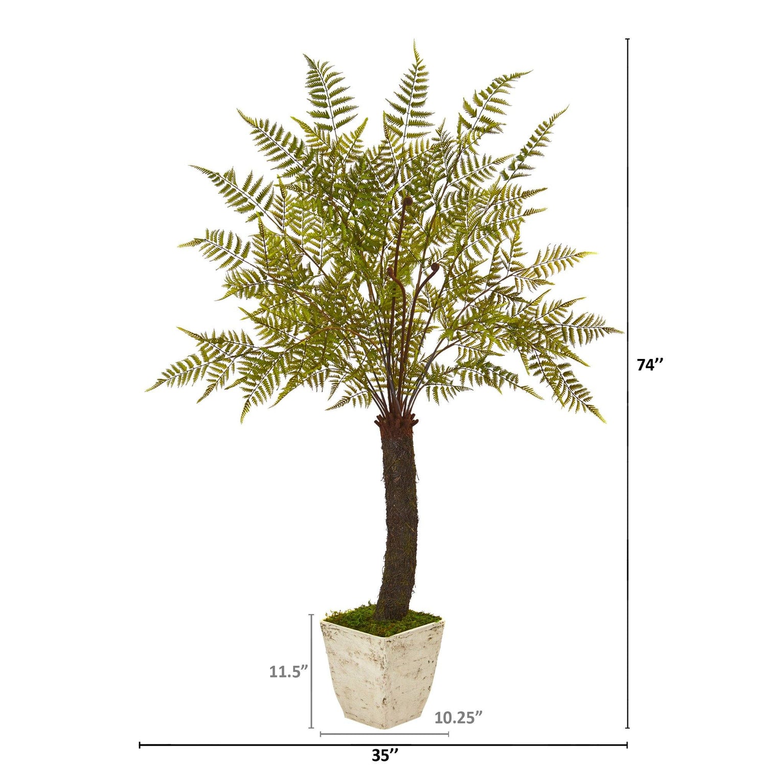 74” Fern Artificial Plant in White Planter
