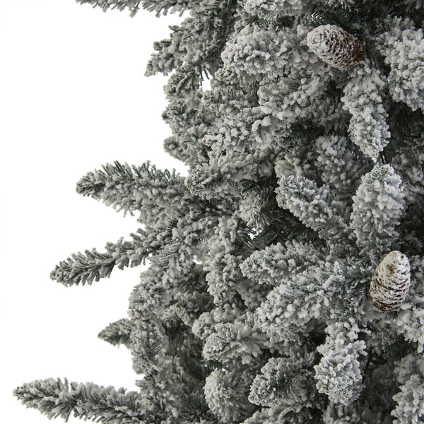 7.5’ Flocked Livingston Fir Artificial Christmas Tree with Pine Cones and 500 Clear Warm LED Lights