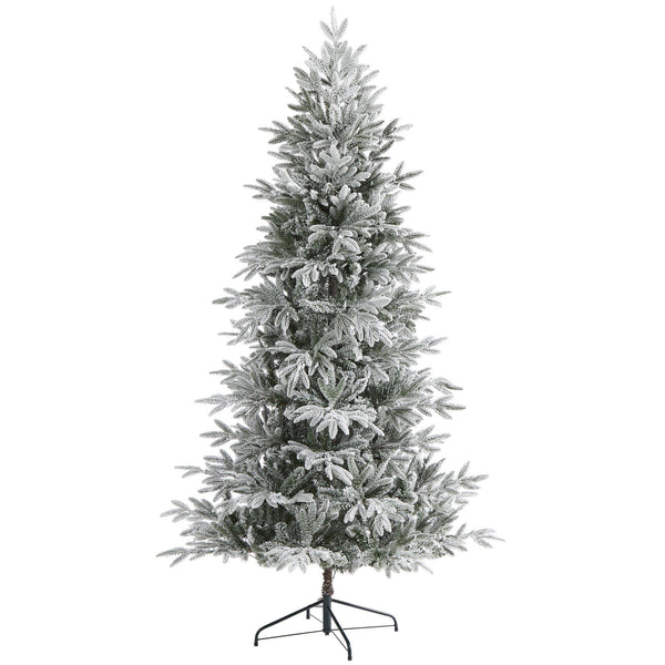 7.5’ Flocked Manchester Spruce Artificial Christmas Tree with 450 Lights and 949 Bendable Branches