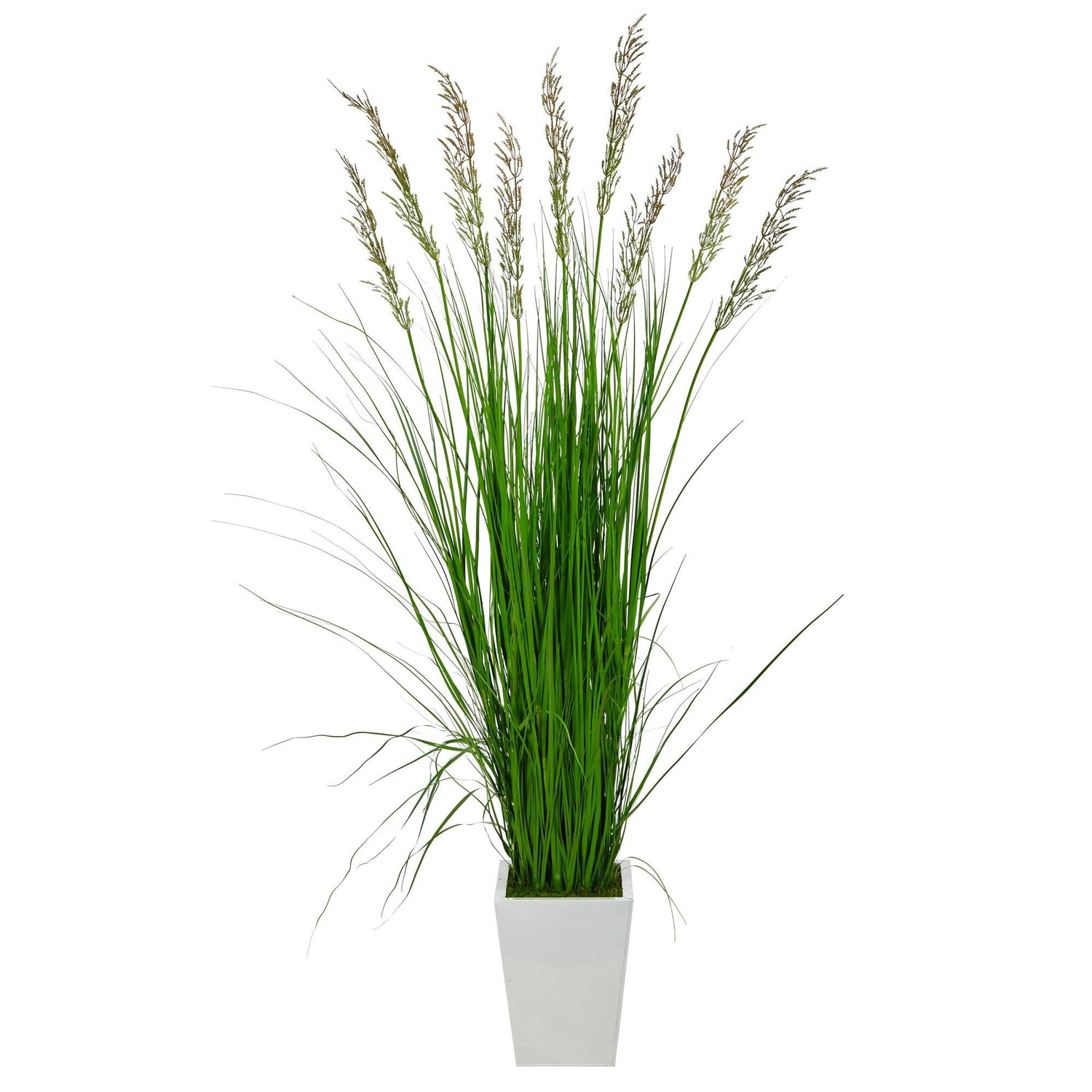 75” Grass Artificial Plant in White Metal Planter