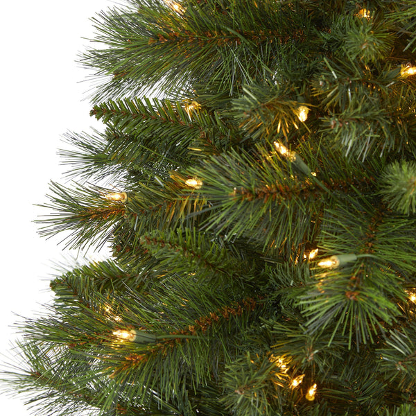 7.5’ Slim West Virginia Mountain Pine Artificial Christmas Tree with 450 Clear Lights and 967 Bendable Branches