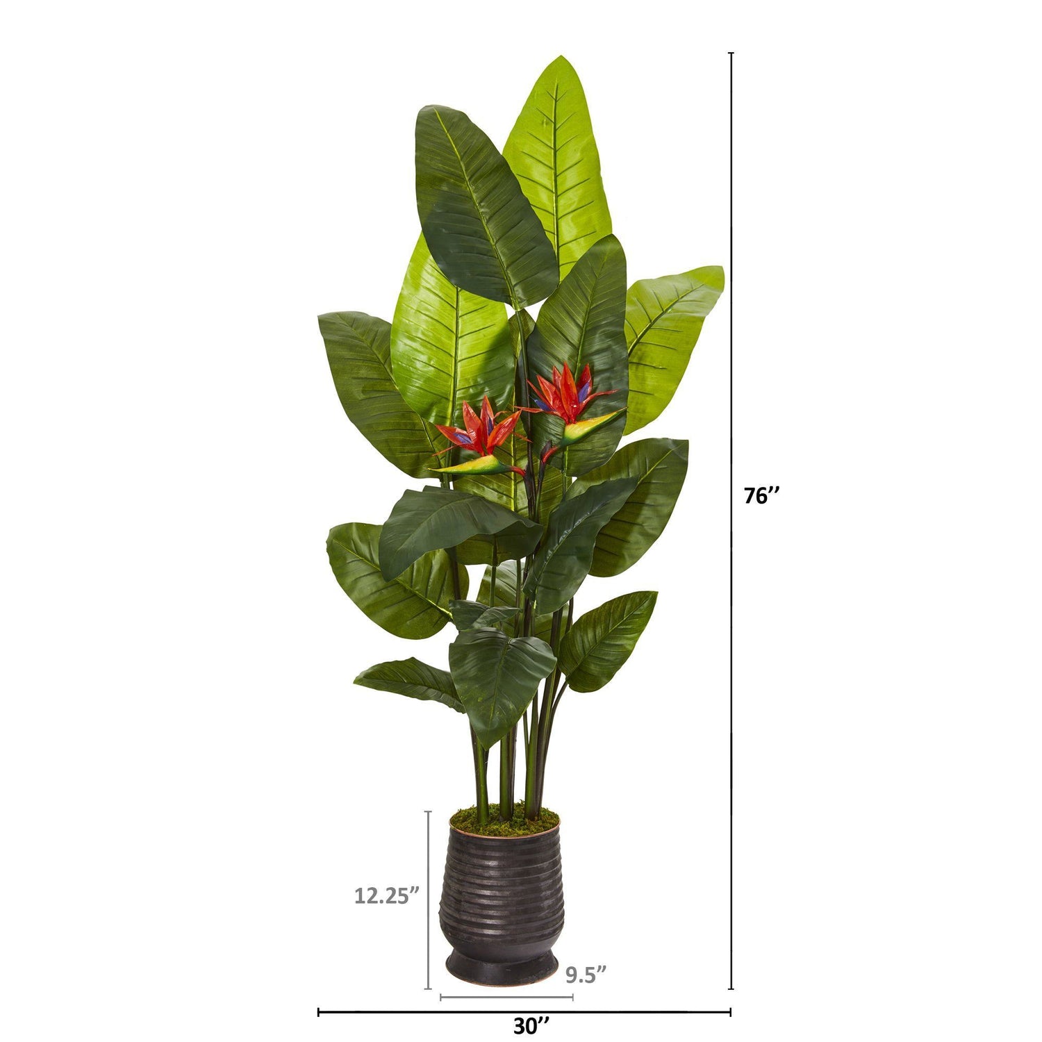 76” Bird of Paradise Artificial Plant in Ribbed Metal Planter (Real Touch)
