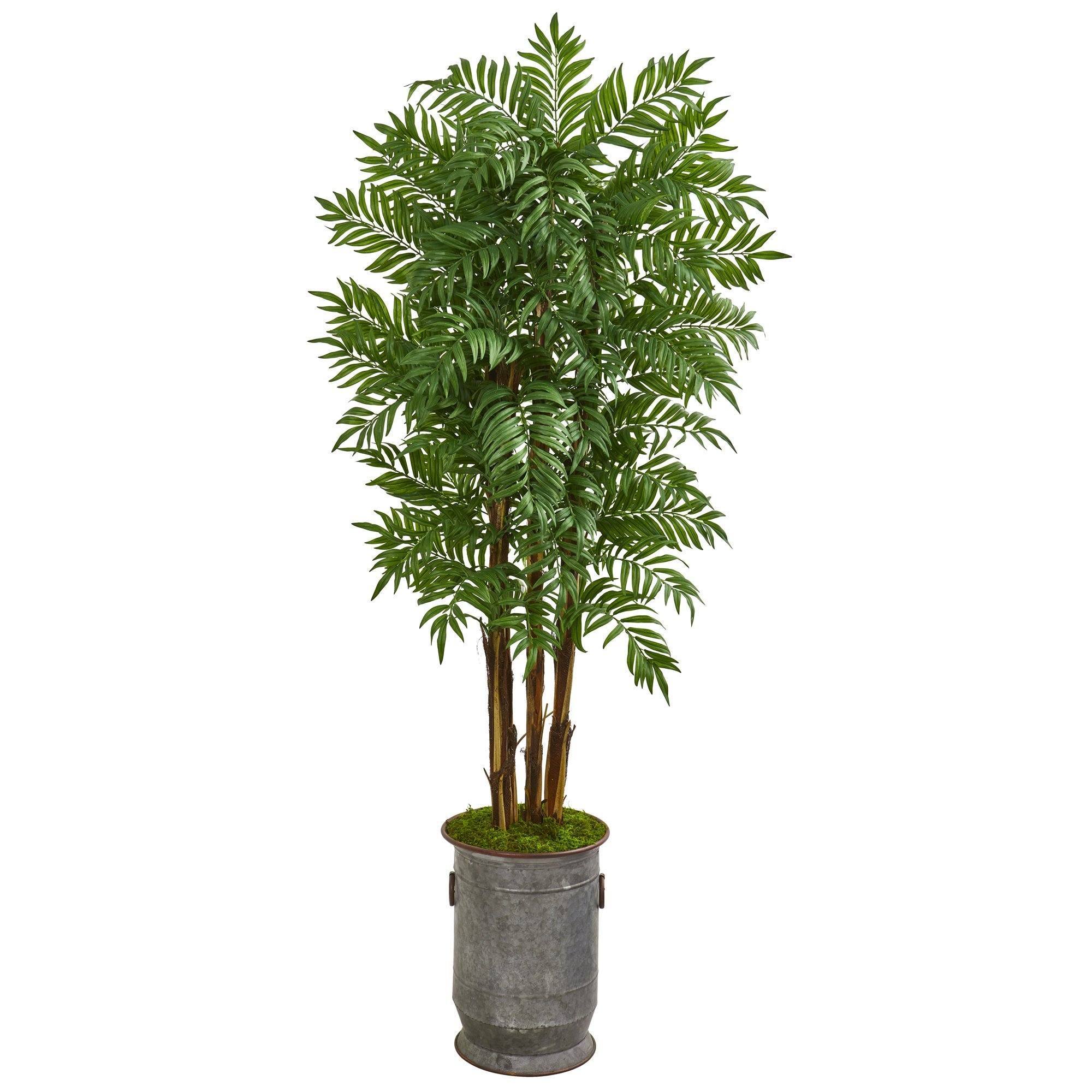 artificial plant in copper pot Nearly Natural 76in. Parlour Artificial Palm Tree in Copper Trimmed Metal Planter