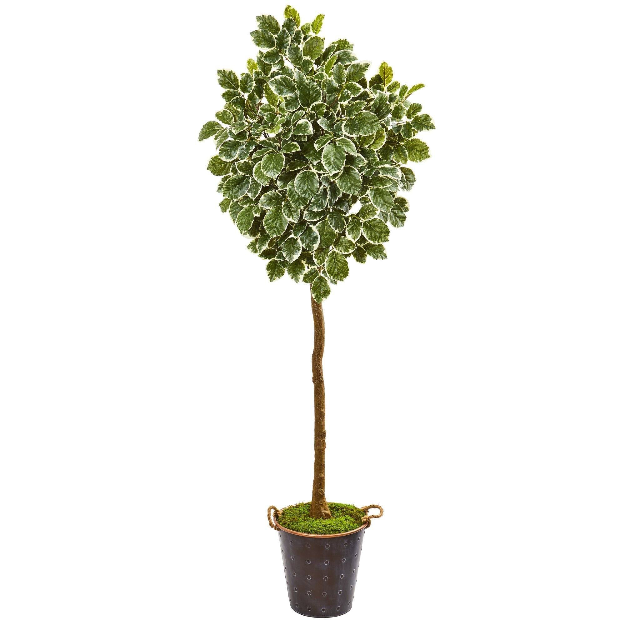 77” Variegated Aralia Artificial Tree in Metal Planter Nearly Natural