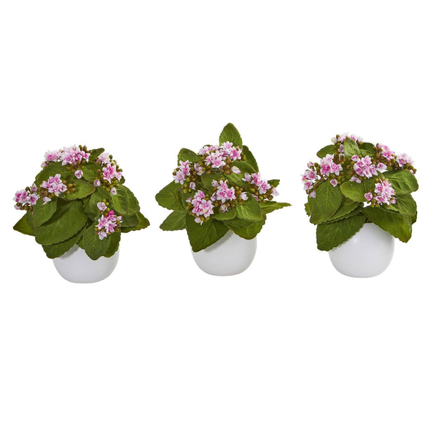 8” Kalanchoe Artificial Plant in White Vase (Set of 3)