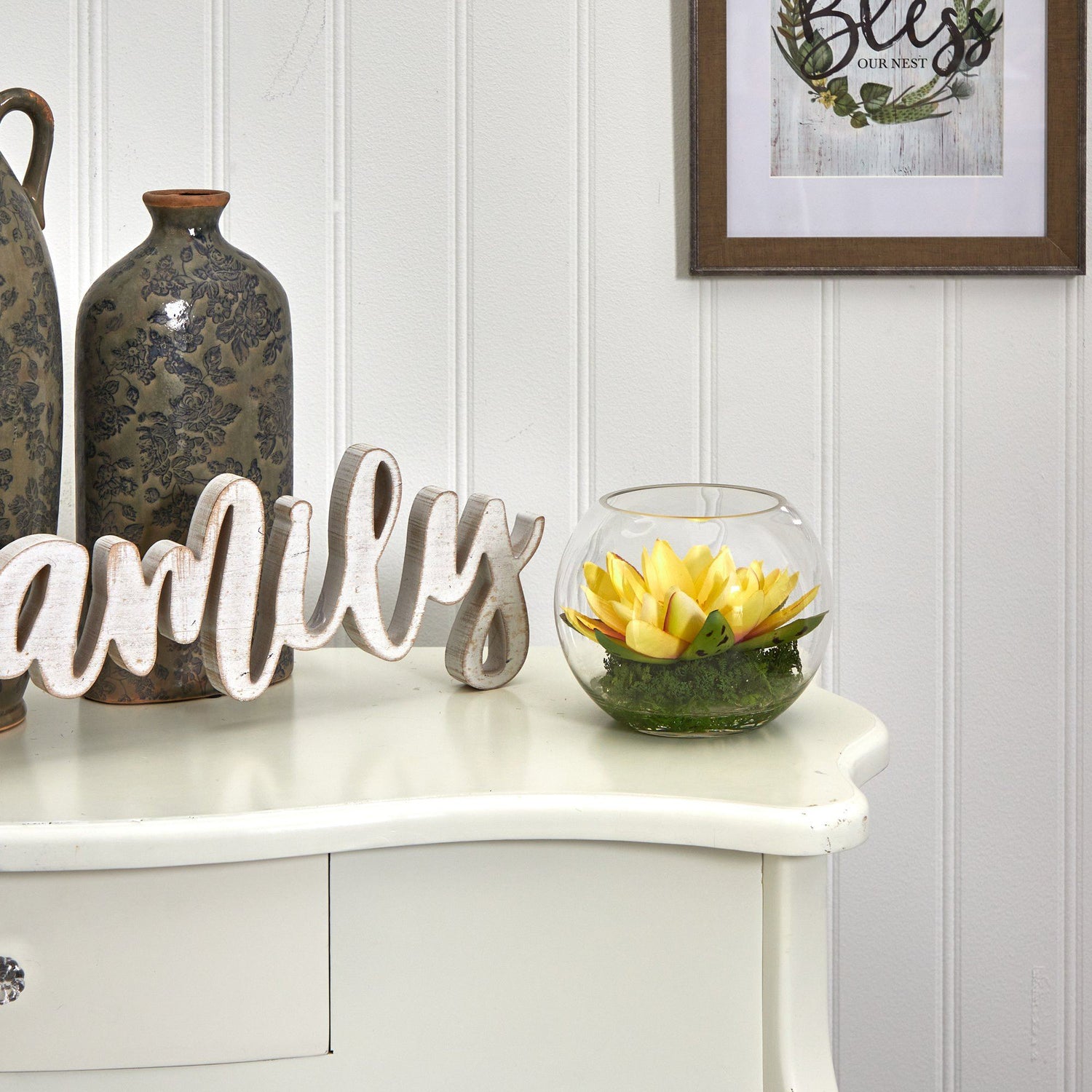 8” Lotus Artificial Arrangement in Glass Vase