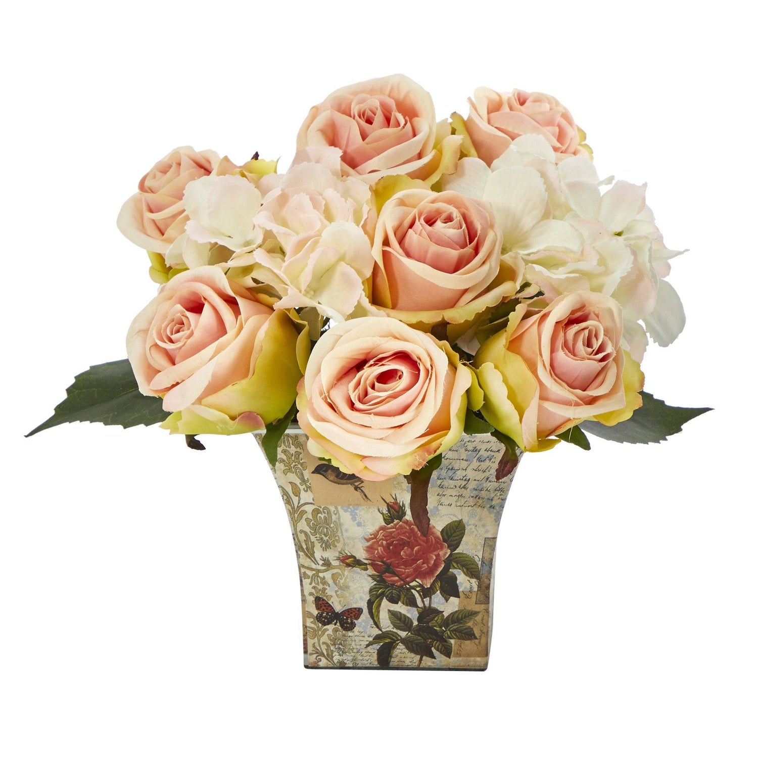 8” Rose and Hydrangea Bouquet Artificial Arrangement in Floral Vase