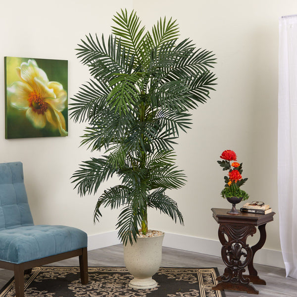 80” Golden Cane Artificial Palm Tree in Decorative Urn