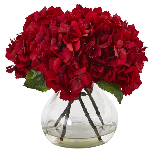 8.5" Artificial Red Hydrangea with Vase Silk Flower Arrangement"