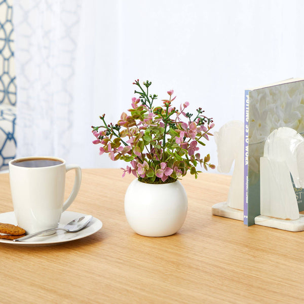 9” Eucalyptus and Sedum Succulent Artificial Plant in White Planter