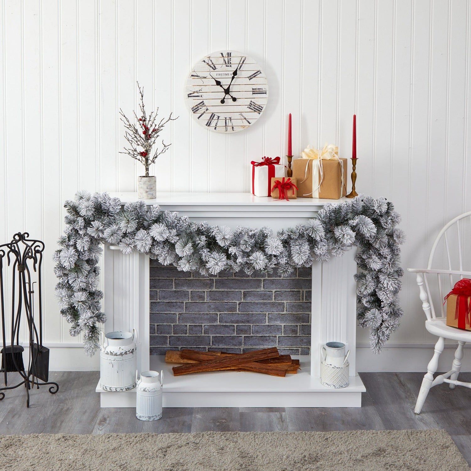 9’ Flocked Christmas Artificial Garland with 180 Bendable Branches