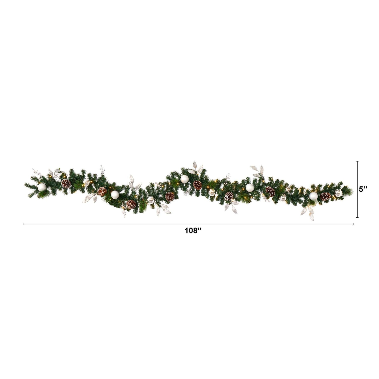 9’ Ornament and Pinecone Artificial Christmas Garland with 50 Clear LED Lights