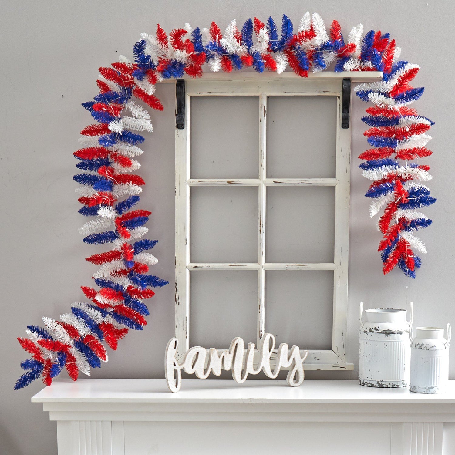 9’ Patriotic “American Flag” Themed Artificial Garland with 50 Warm LED Lights