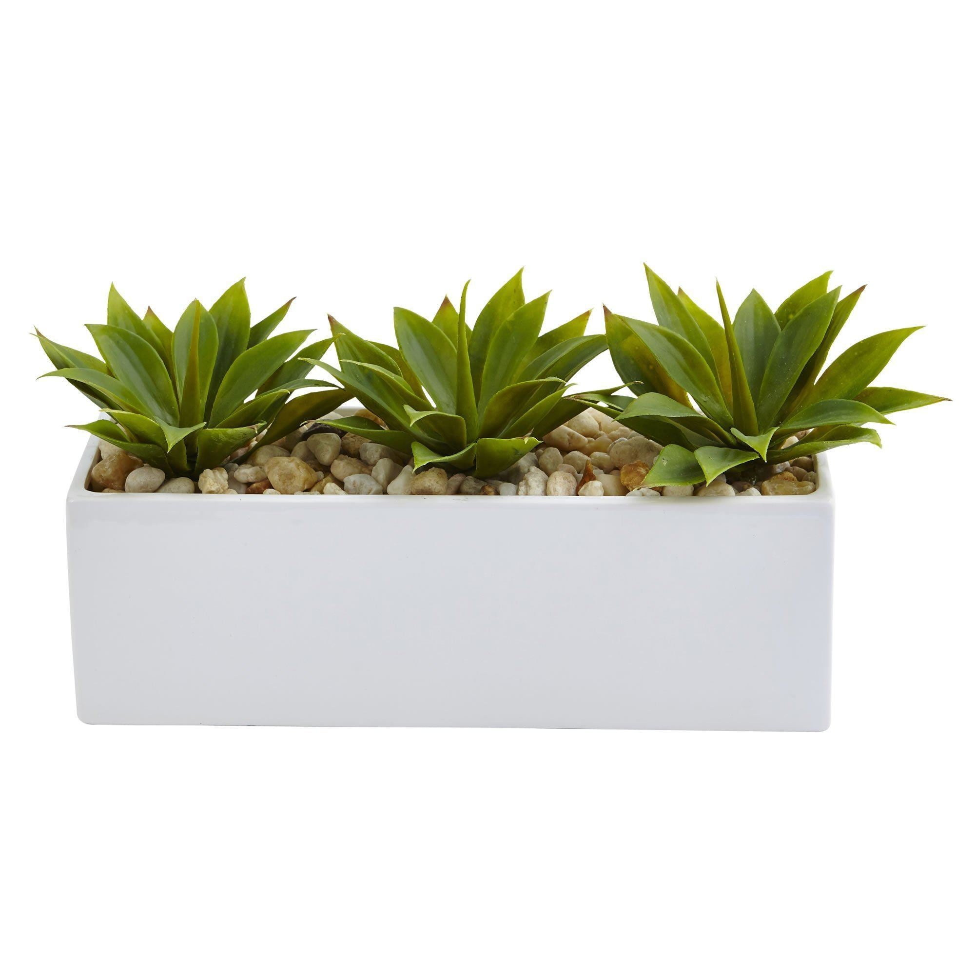 faux succulents in rectangular planter Nearly Natural Agave Succulent in Rectangular Planter