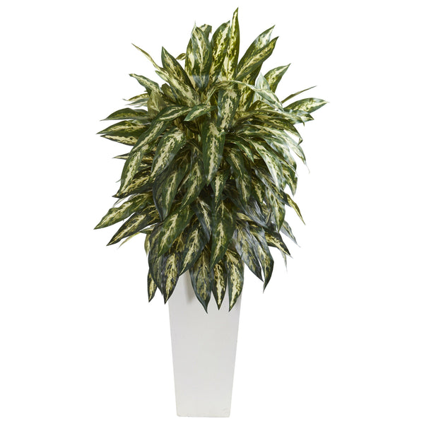 Aglonema Artificial Plant in White Planter