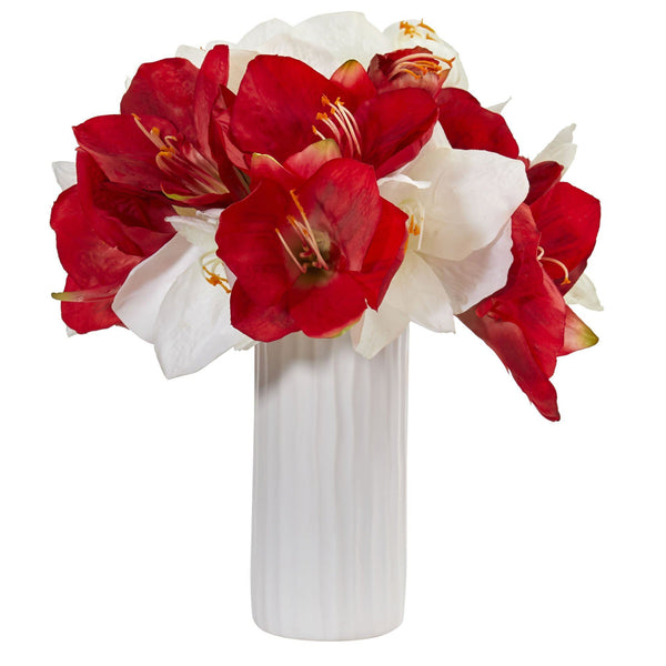 Amaryllis Artificial Arrangement in White Vase