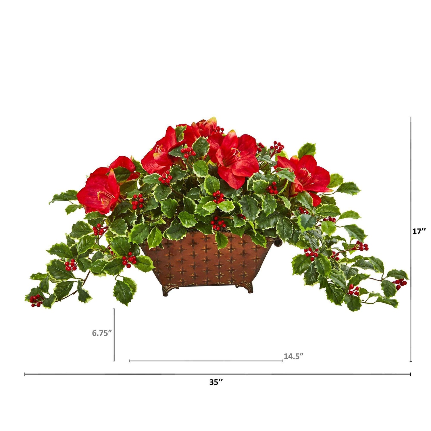 Amaryllis, Holly Leaf with Berries Artificial Arrangement