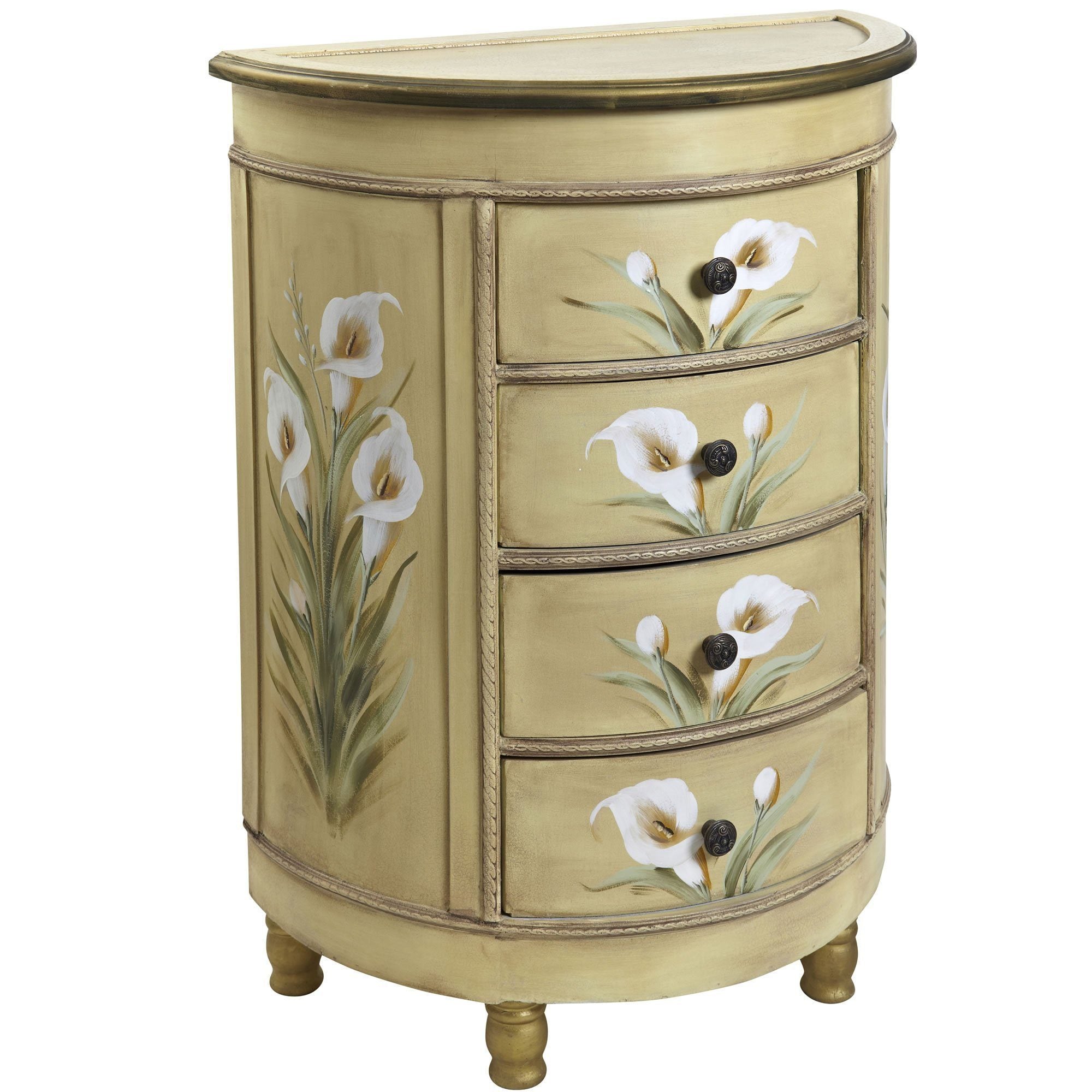Antique Accessory Table w/Calla Lily Floral Art | Nearly Natural