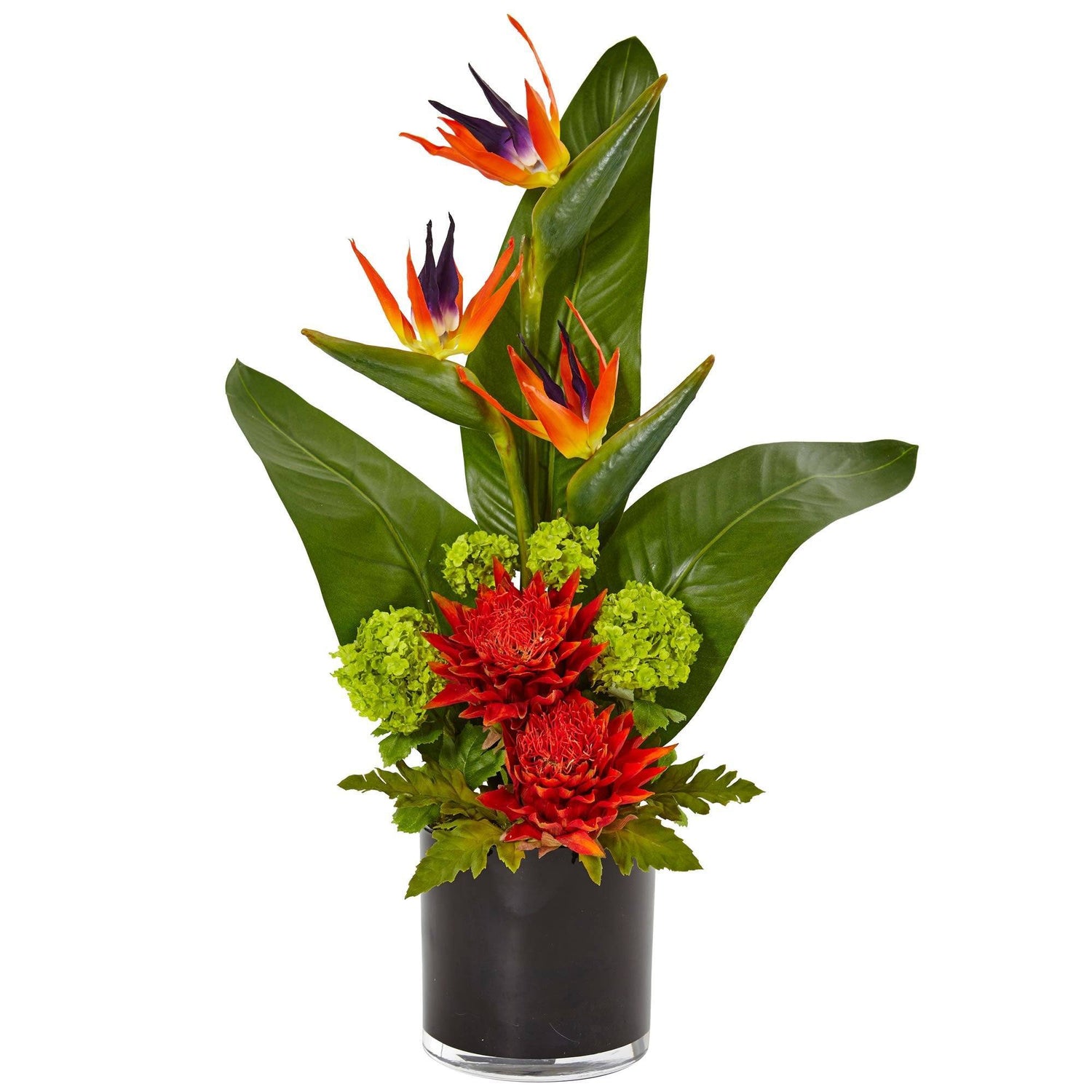 Bird of Paradise Tropical Arrangement in Black Vase