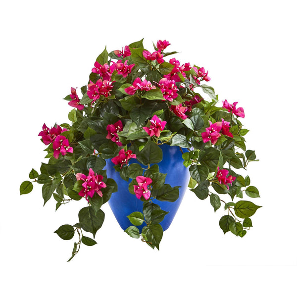 Bougainvillea Artificial Plant in Blue Planter