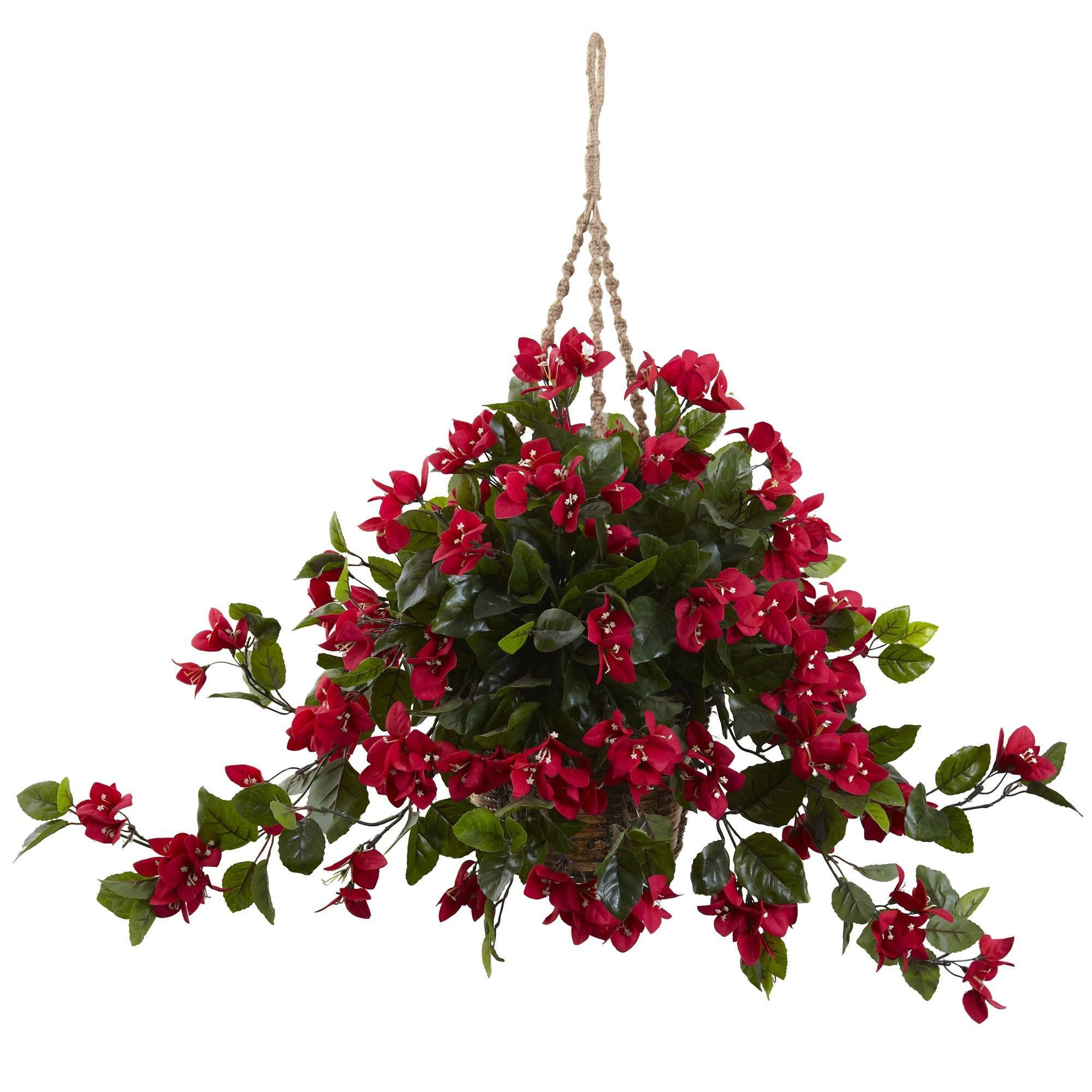 bougainvillea hanging basket silk plant Nearly Natural Bougainvillea UV-Resistant Indoor/Outdoor Hanging Basket