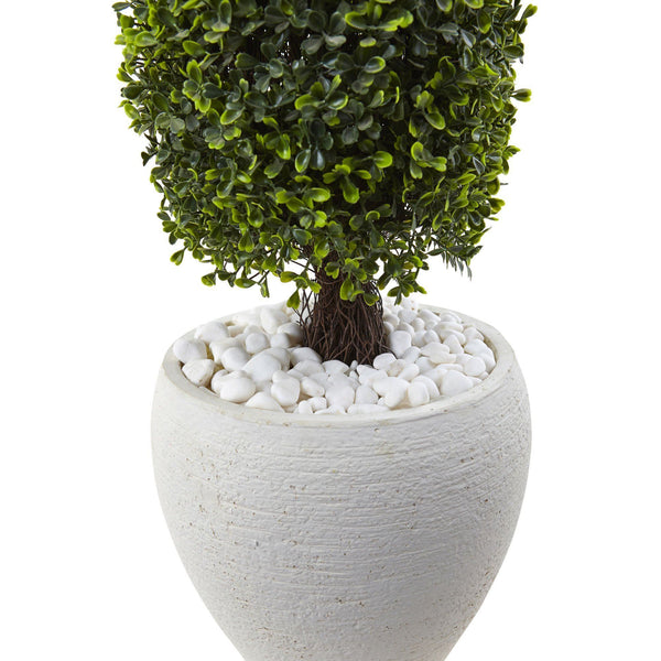 Boxwood Topiary with White Planter UV Resistant (Indoor/Outdoor)
