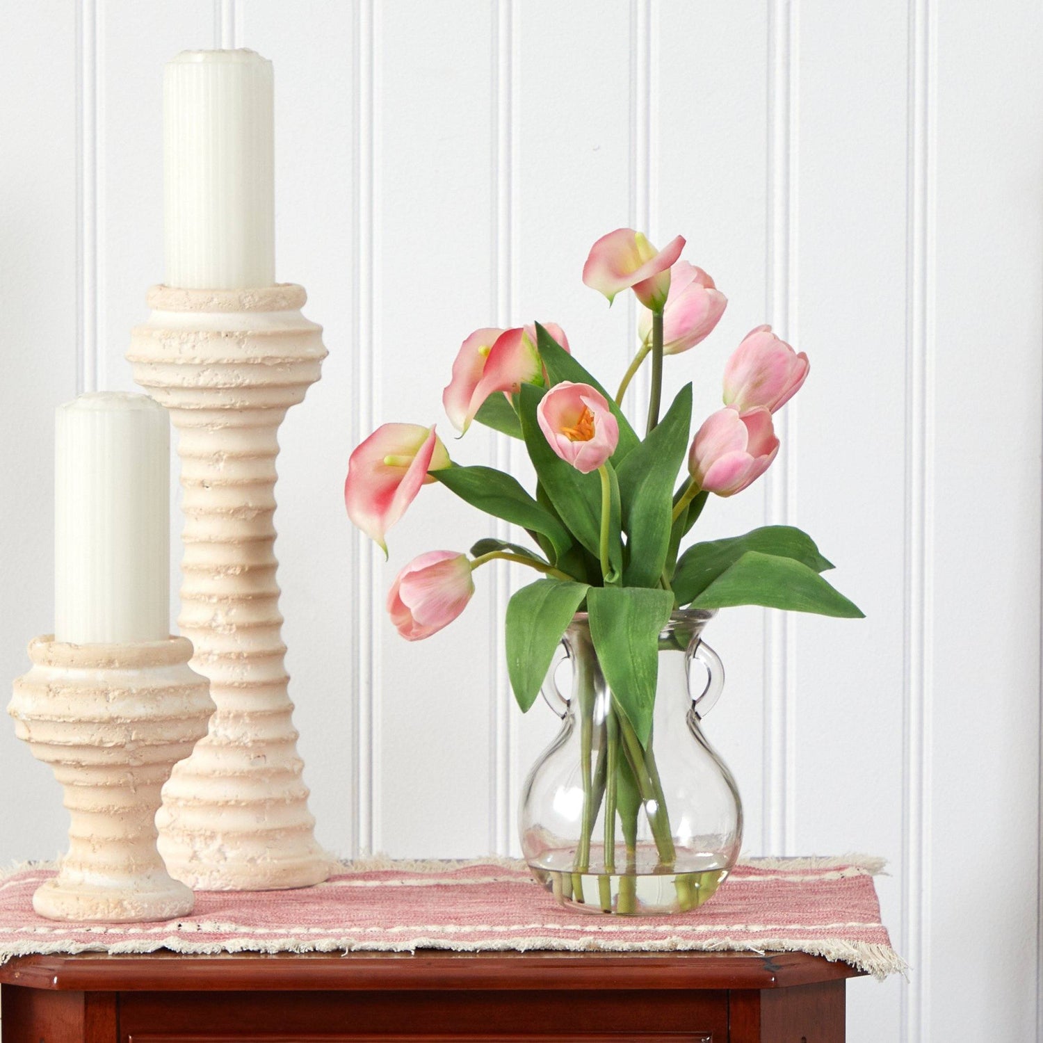 Calla Lily & Tulips Artificial Arrangement in Decorative Vase
