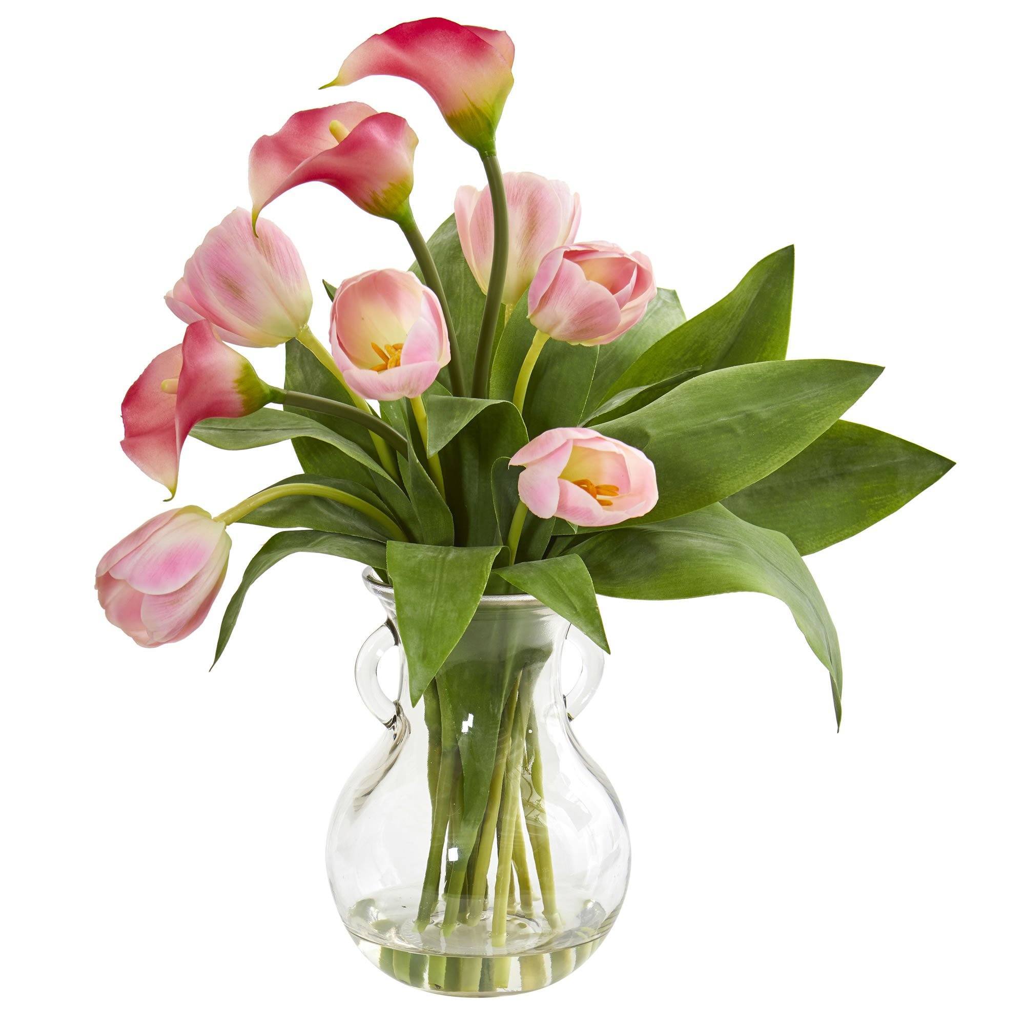 lily and tulip flower bouquet Calla Lily & Tulips Artificial Arrangement in Decorative Vase 1726 Nearly  Natural