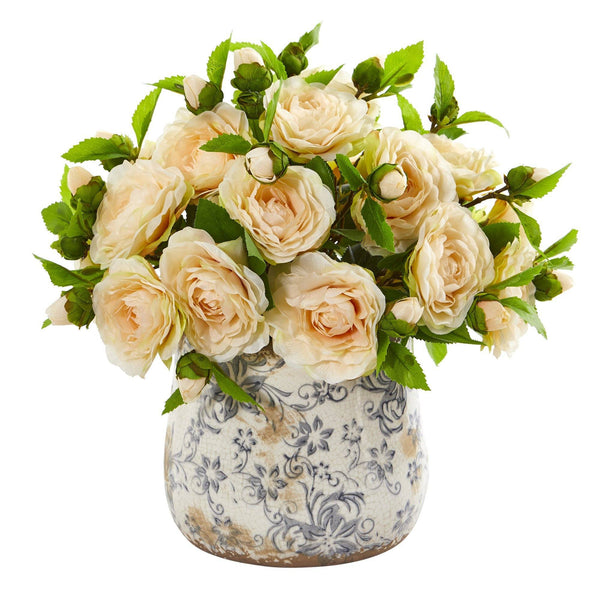 Camellia Artificial Arrangement in Decorative Vase