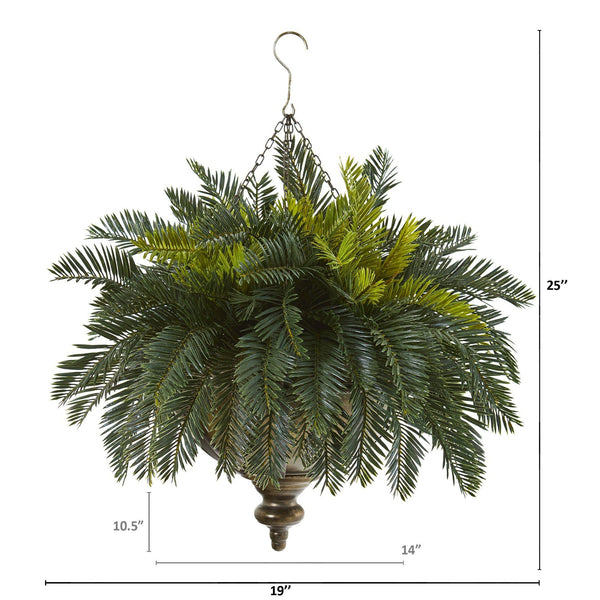 Cycas Artificial Plant in Metal Hanging Bowl