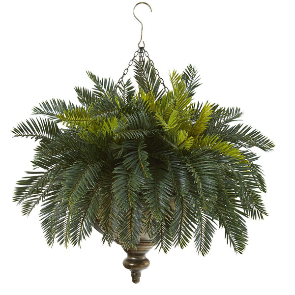 Cycas Artificial Plant in Metal Hanging Bowl