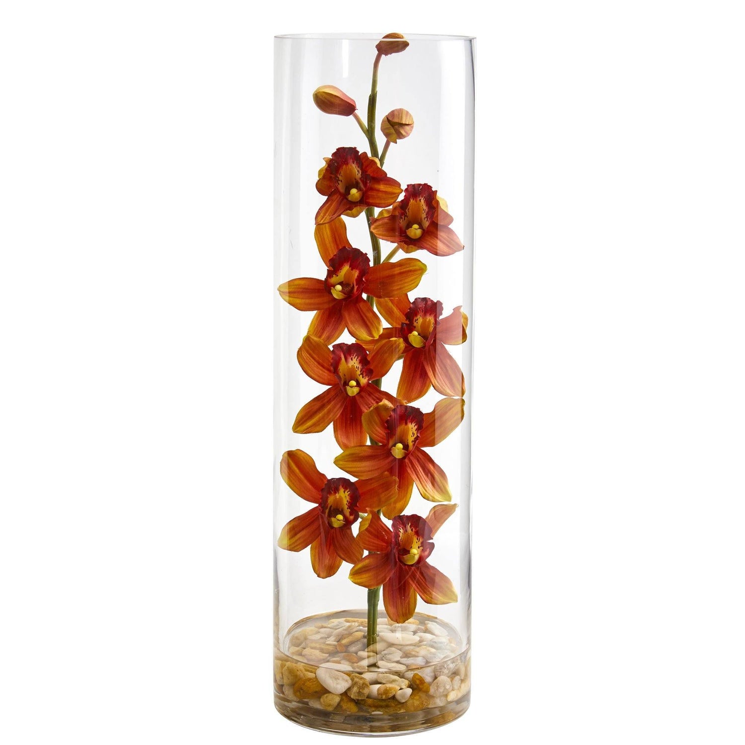 Cymbidium Orchid Artificial Arrangement in Cylinder Vase