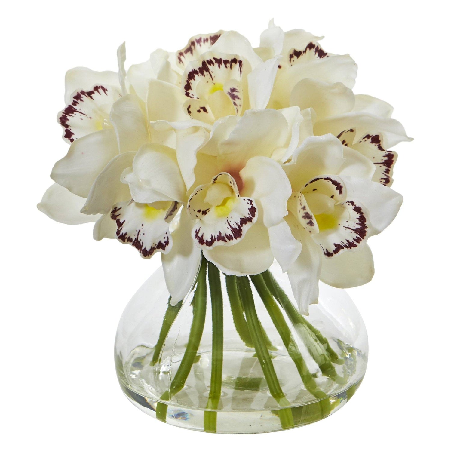 Cymbidium Silk Orchid Artificial Arrangement in Glass Vase