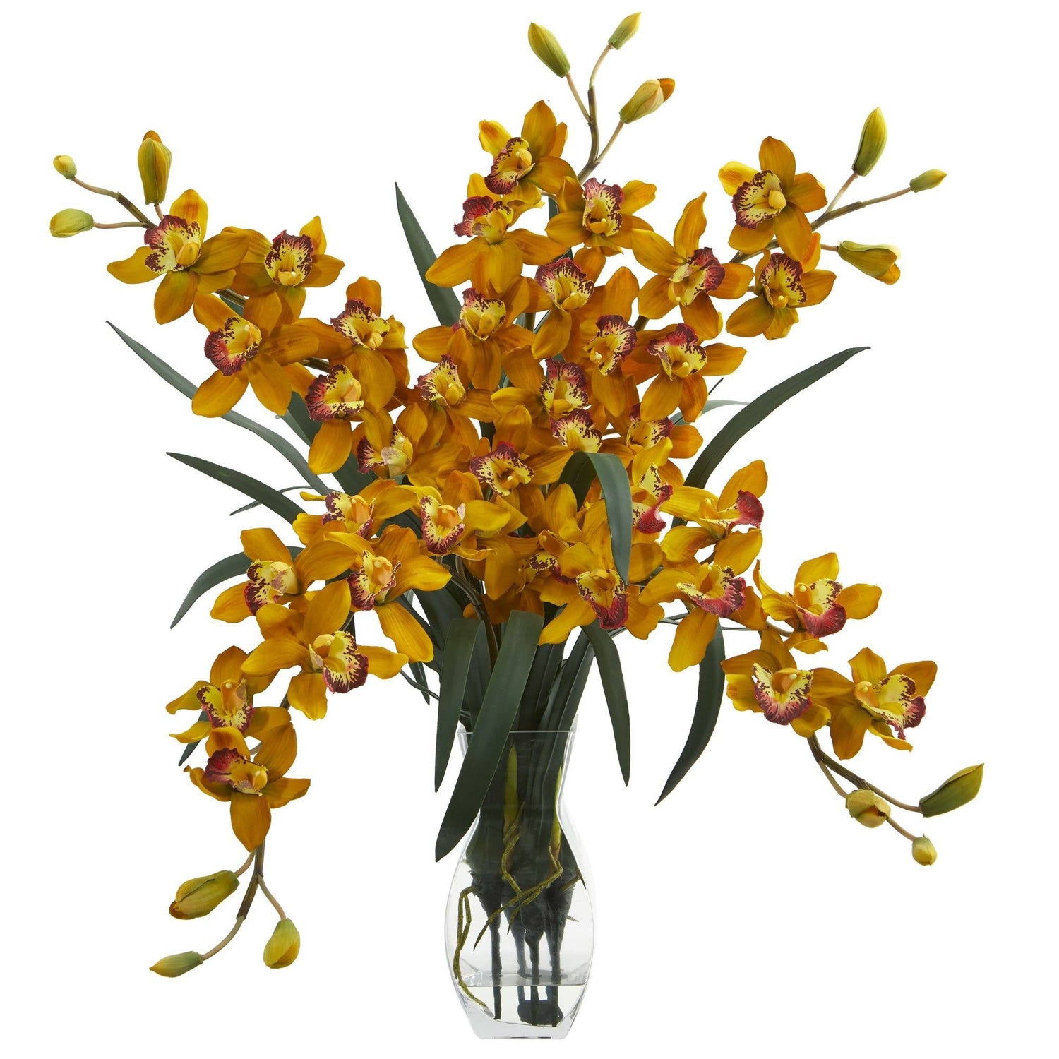 Cymbidium Orchid Artificial Arrangement in Glass Vase