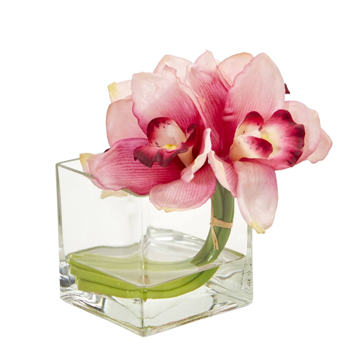 Cymbidium Orchid Artificial Arrangement in Glass Vase (Set of 2)