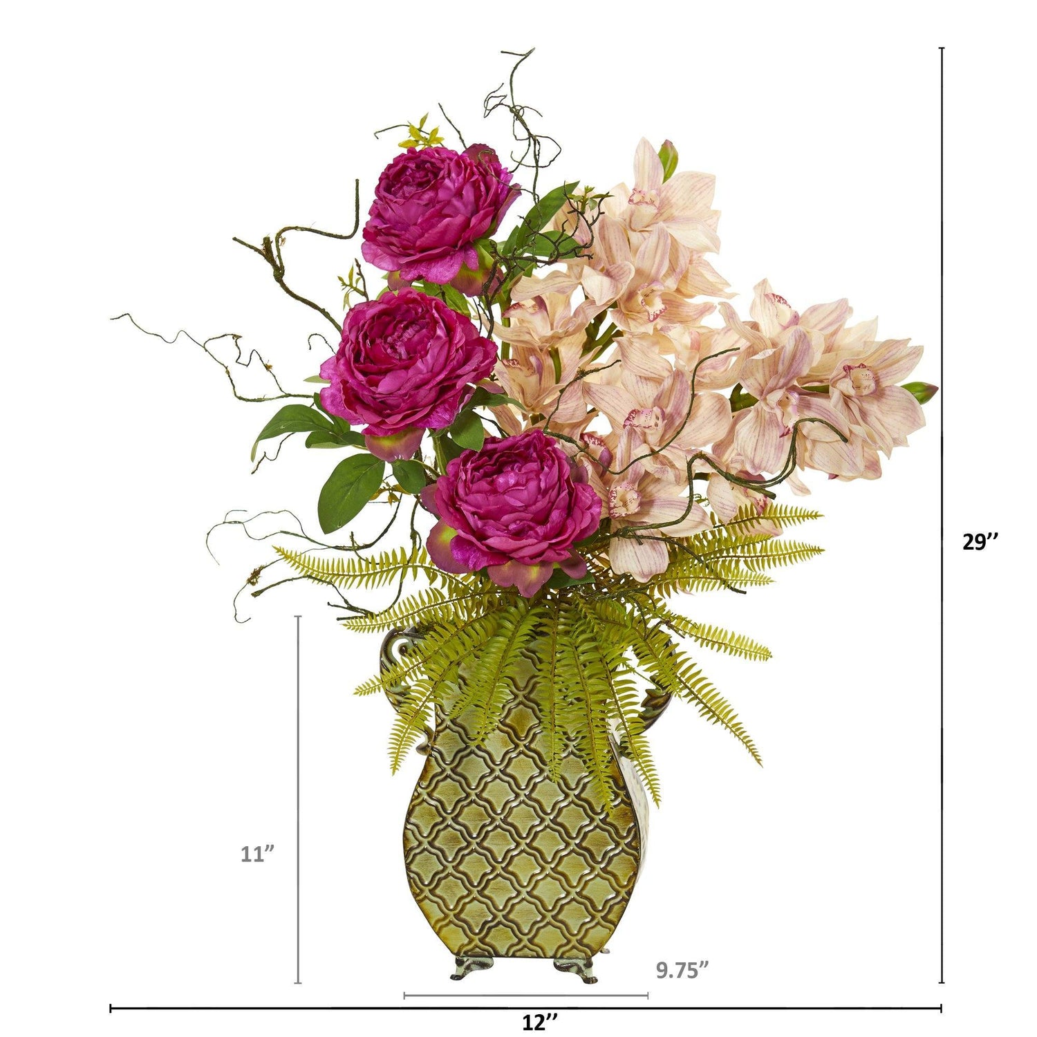 Cymbidium Orchid, Peony and Grass Artificial Arrangement