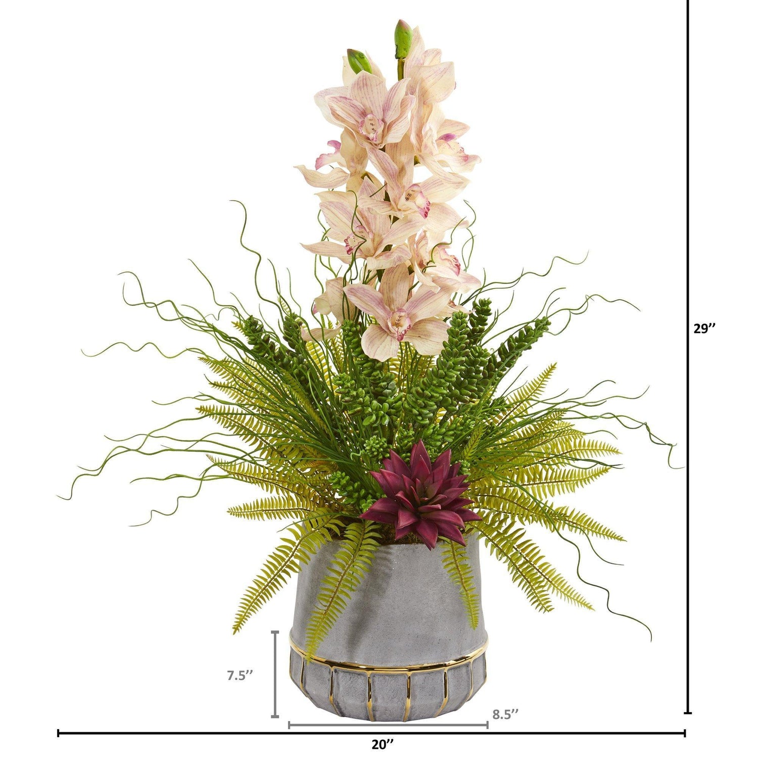 Cymbidium Orchid, Succulent and Grass Artificial Arrangement