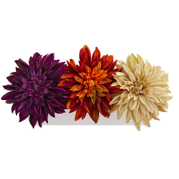 Dahlia Artificial Arrangement in White Planter