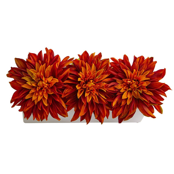 Dahlia Artificial Arrangement in White Planter