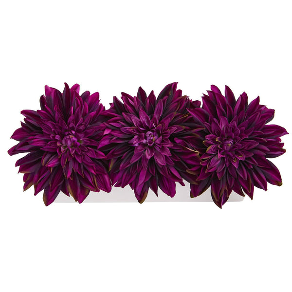 Dahlia Artificial Arrangement in White Planter