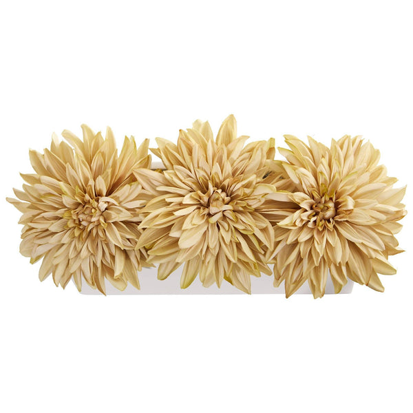 Dahlia Artificial Arrangement in White Planter