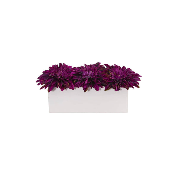 Dahlia Artificial Arrangement in White Planter