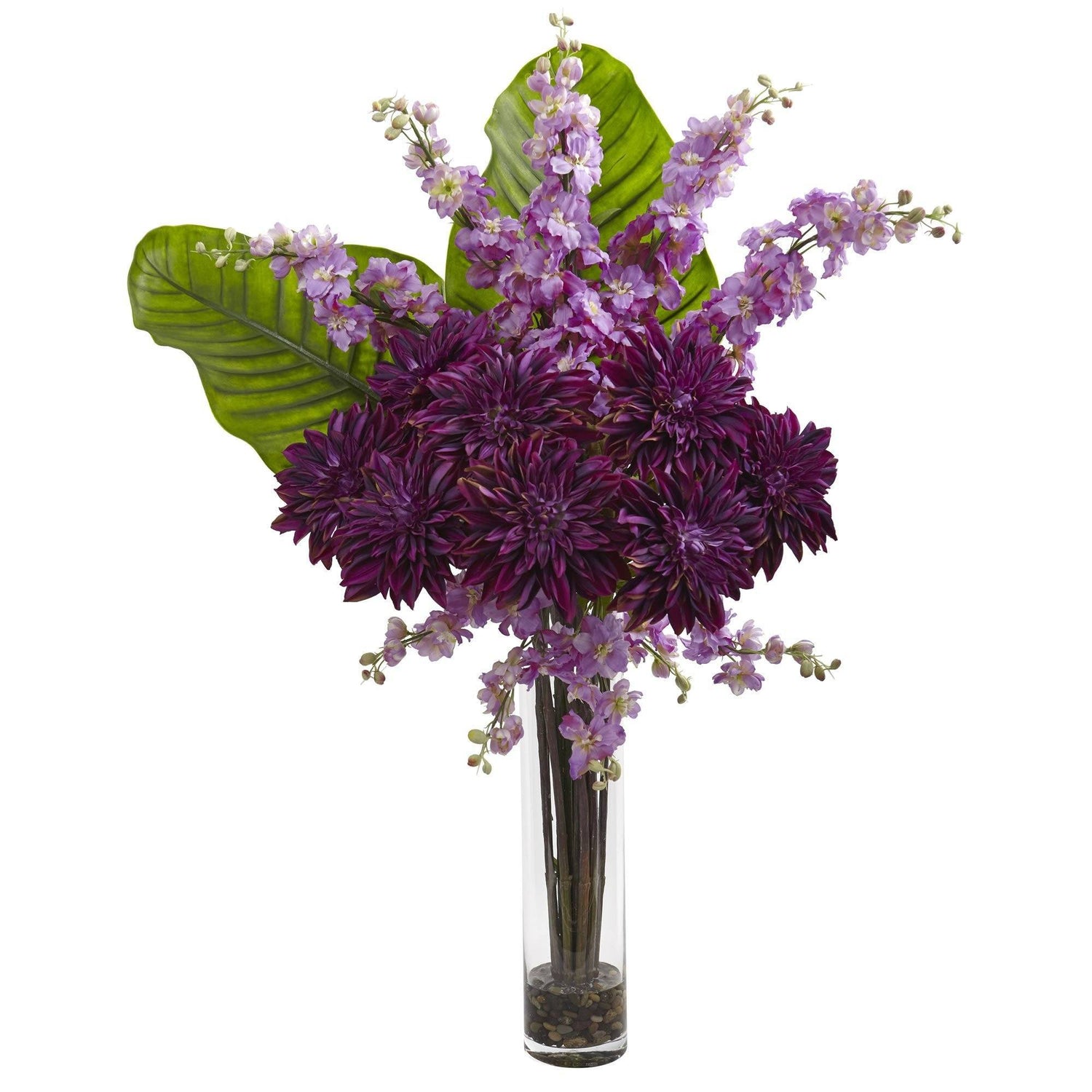 Dahlia, Delphinium, and Travelers Palm Arrangement